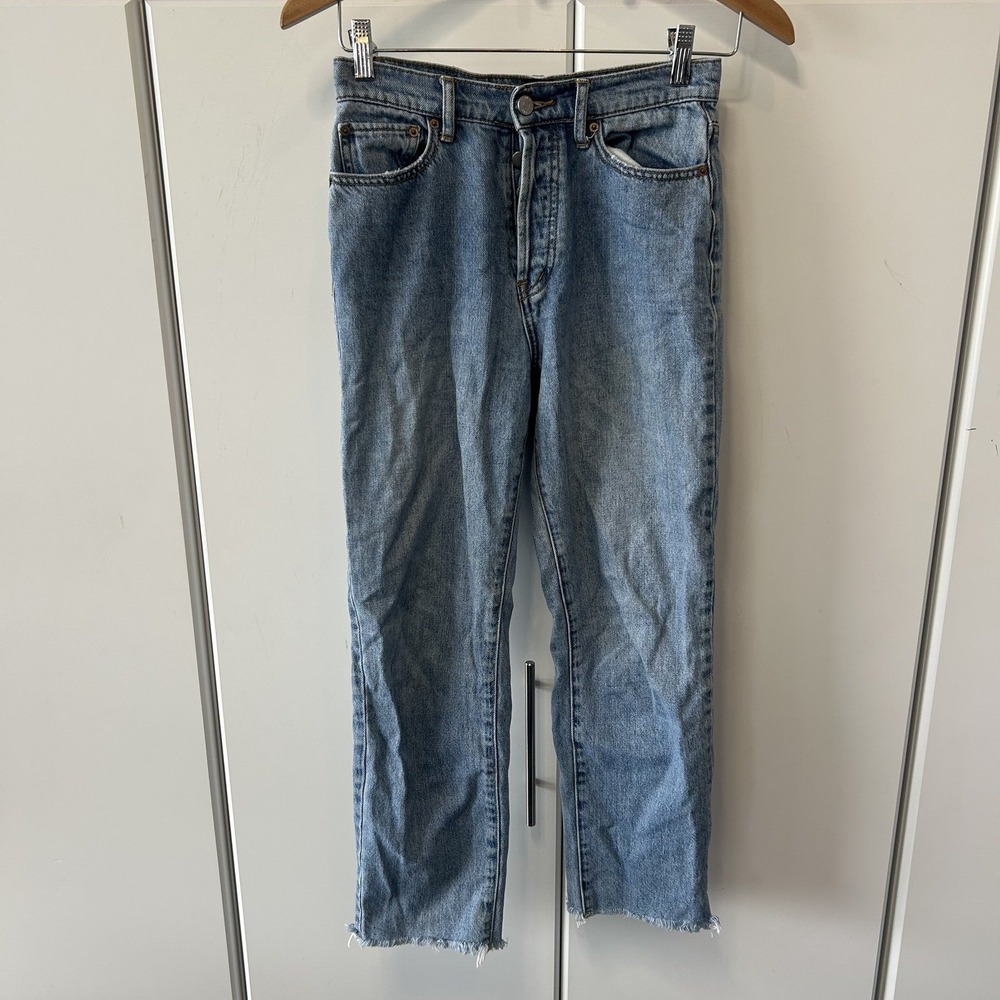 BDG Urban Outfitters Slim Straight High Rise Raw Hem Jeans Light Wash Blue 26